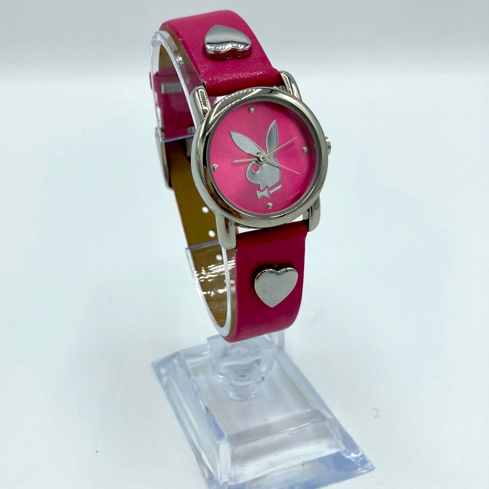 Ladies Playboy watch, hot pink with Silver finish details.